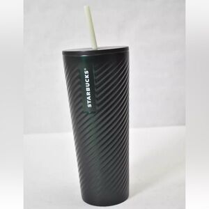 2022 Starbucks Christmas Metallic Dark Green ‘Forest Textured’ Spiral SS Tumbler